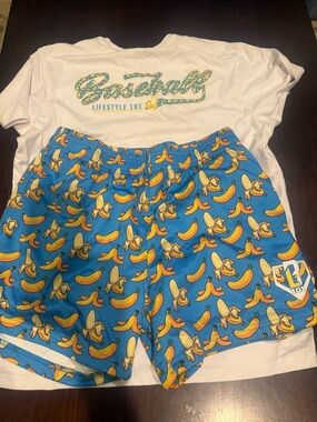 Baseball Lifestyle 101 Blue Banana-Print Men's Athletic Shorts & Shirt